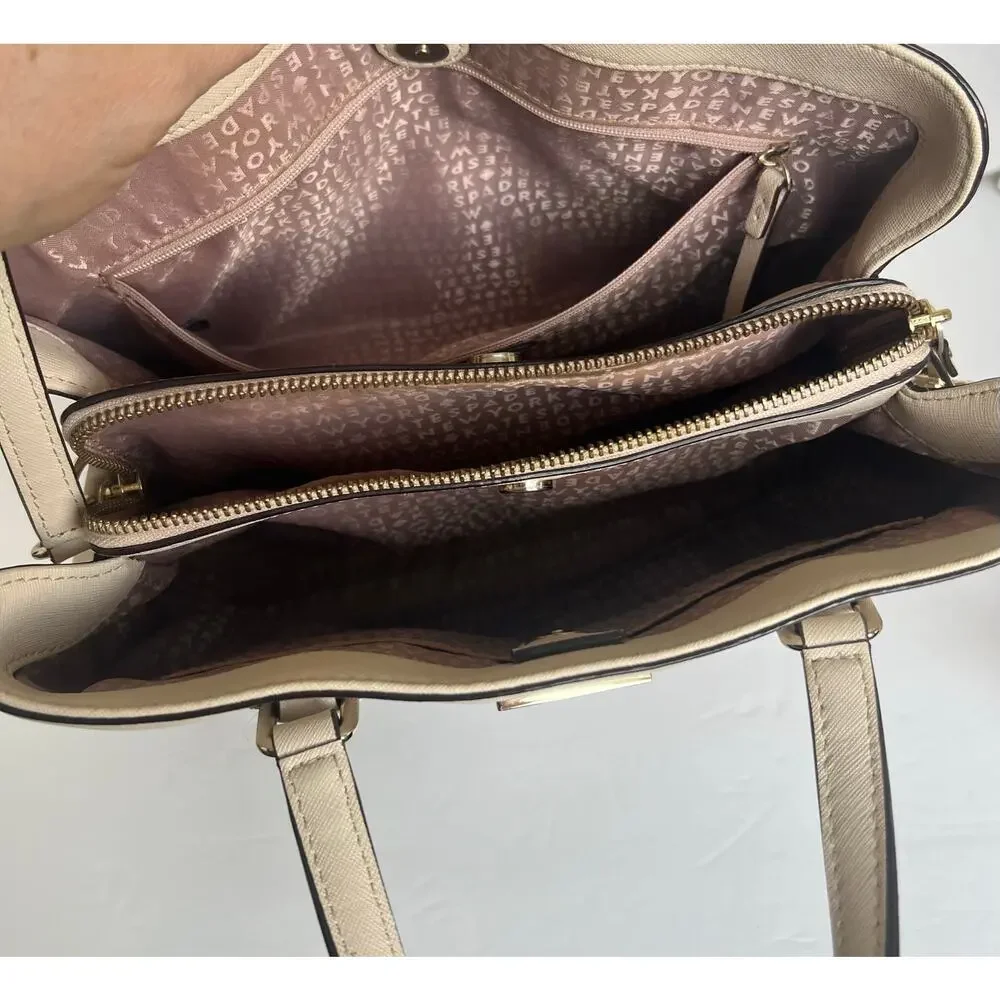 Kate Spade Saffiano Cream Leather Evangelie Laurel Way Satchel Crossbody Handbag
